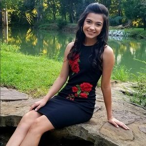 Black Homecoming Dress with beautiful red flowers
